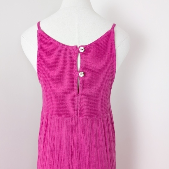 90's Waffle Cotton Midi Dress Halter Empire Waist Floor Length Sleeveless Tank - Picture 13 of 13